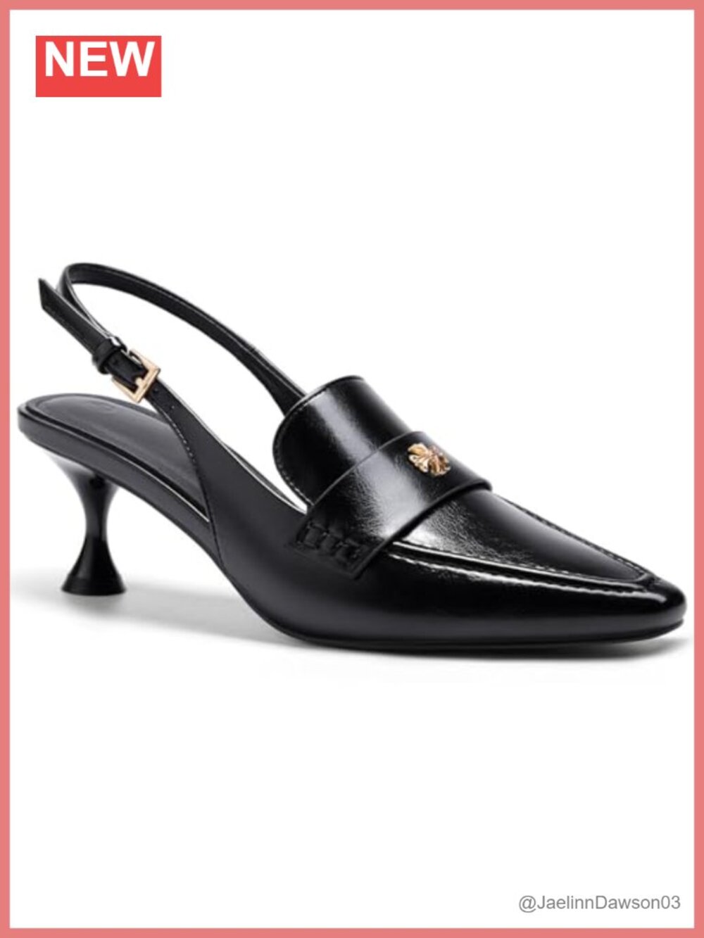 Coutgo Women's Pointed Toe Slingback Kitten Heel Pump with Ankle Buckle